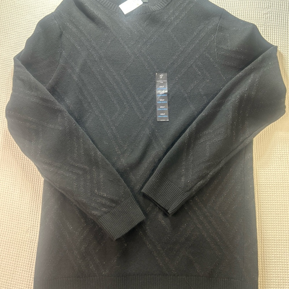 Shaquille ONeal Black Geometric Sparkle Long Sleeve Sweater Pullover Men 2XL